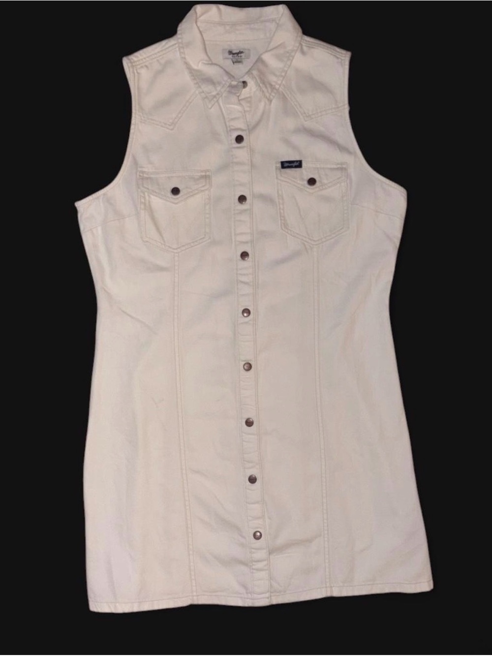 Wrangler Retro Cream Button-Front Sleeveless Denim Tunic Dress